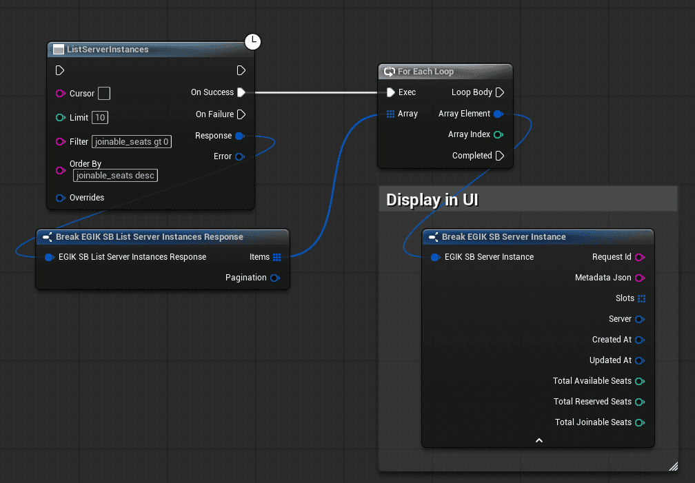 List server instances with filter and display in UI